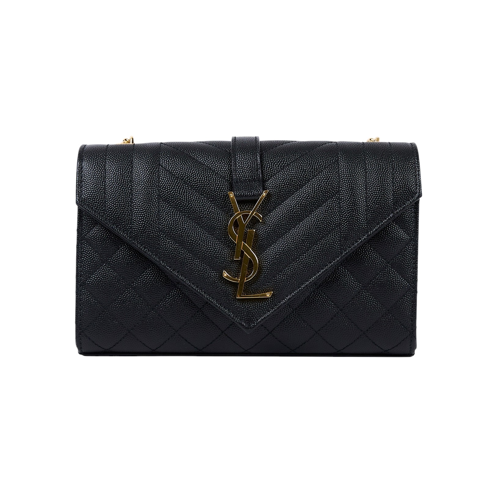 聖羅蘭 YSL SAINT LAURENT Envelope 粒面絎縫皮革 小型 信封袋 600195BOW91 黑金ENVELOPE 防塵袋/購買證明正本