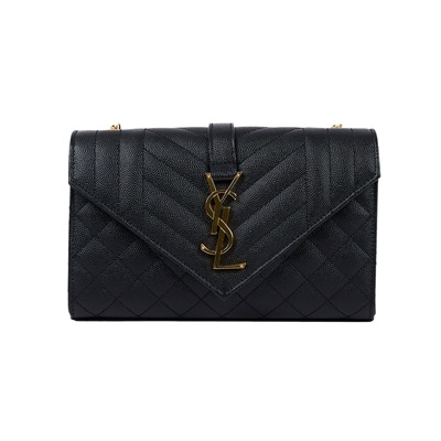 聖羅蘭 YSL SAINT LAURENT Envelope 粒面絎縫皮革 小型 信封袋 600195BOW91 黑金ENVELOPE 防塵袋/購買證明正本