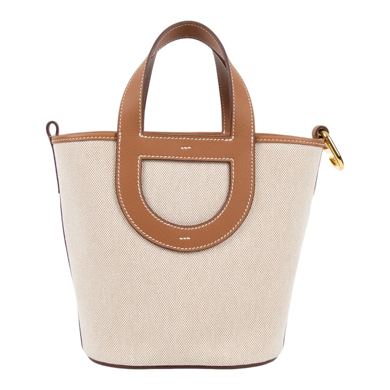 愛馬仕 Hermes In The Loop 18  豬鼻 菜籃子包 金色五金 棕色 米色 H085690CCAC /WMN007KD  防塵袋/購買證明影本