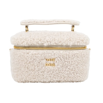 繆繆 MIU MIU 皮革細節綴飾 羊毛 肩背袋 5BH226_2F7T 白羊毛MONTONE 2WAY化妝盒 原廠盒子/防塵袋2/背帶/購買證明正本