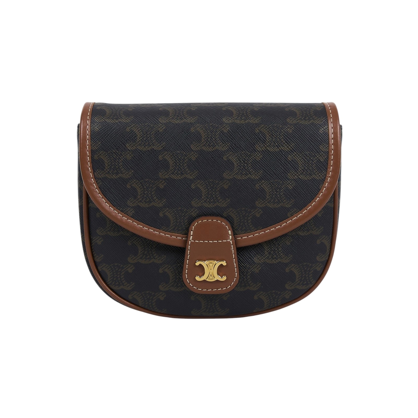 思琳 CELINE Triomphe帆布 小牛皮 迷你 Besace 斜背 肩背 馬鞍包 196702BZJ 黃褐色BESACE CLEA MINI 防塵袋