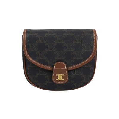 思琳 CELINE Triomphe帆布 小牛皮 迷你 Besace 斜背 肩背 馬鞍包 196702BZJ 黃褐色BESACE CLEA MINI 防塵袋