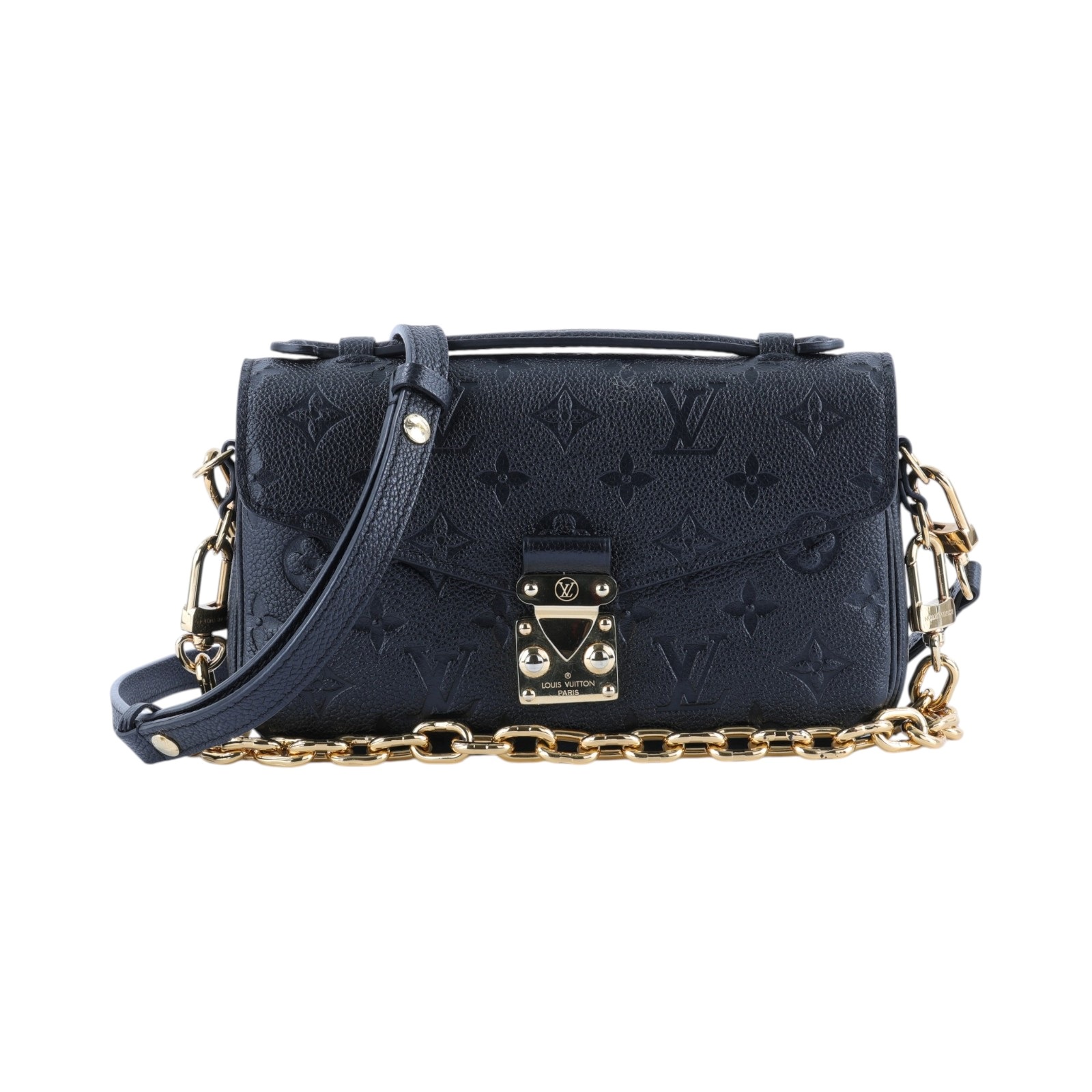 路易威登 LOUIS VUITTON Pochette Métis East West 鏈條 郵差包 腋下單肩包 黑色 M46595 晶片款  背帶x2