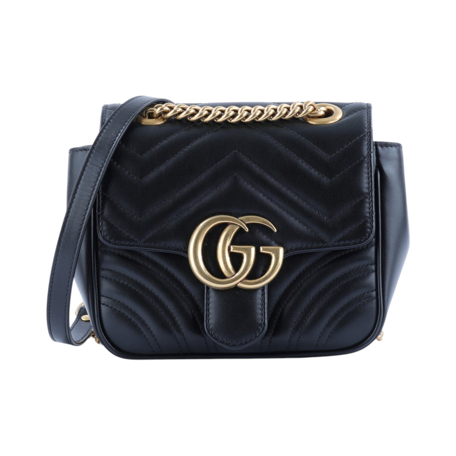 古馳 GUCCI Marmont 方胖子 肩背包 739682 AABZC 黑MARMONT山型紋側背包 防塵袋/原廠盒子