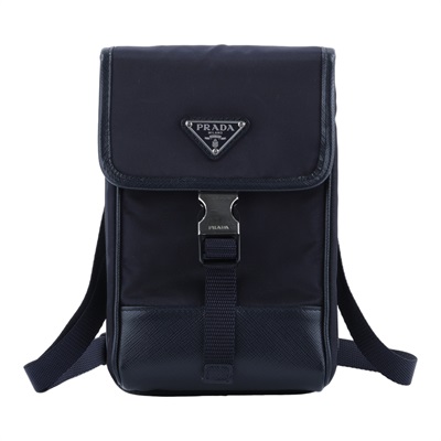 普拉達 PRADA Re-Nylon Saffiano 皮革 智慧型手機 保護套 2ZH109_2DMH 深藍尼龍手機包 背帶/防塵袋/原廠盒子/保證卡