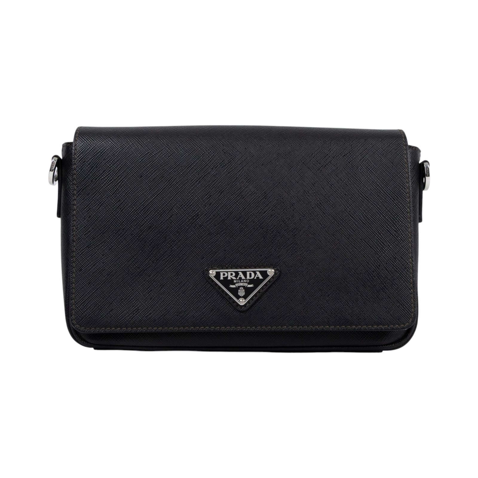 普拉達 PRADA SAFFIANO 肩背包 斜背包 2VD059_9Z2 黑PATTINA SAFFIANO皮革斜背包 保證卡/背帶/內袋