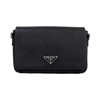 普拉達 PRADA SAFFIANO 肩背包 斜背包 2VD059_9Z2 黑PATTINA SAFFIANO皮革斜背包 保證卡/背帶/內袋
