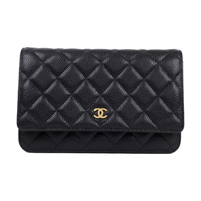 香奈兒 CHANEL 經典鏈子皮夾 菱格紋 CC LOGO AP0250 Y01864 31開黑金荔枝WOC 磁吸扣 原廠盒子/保證卡/購買證明正本