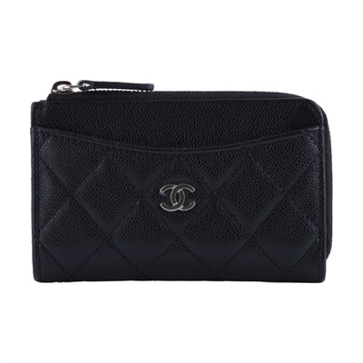 香奈兒 CHANEL CC logo 菱格紋 拉鍊 卡夾 零錢包 AP3179 晶片款 黑荔枝L拉鍊卡包 防塵袋/原廠盒子