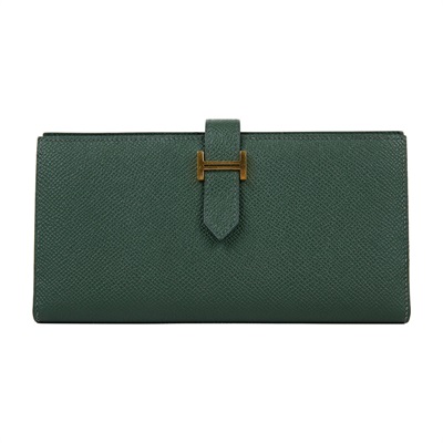 愛馬仕 Hermes Bearn Soufflet 長夾 金色五金 英國綠色 H039785CC2Q B SN 011 YI  原廠盒子/購買證明正本