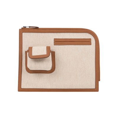 愛馬仕 Hermes H Swift Canvas Cargo Travel Pouch 萬用旅行手拿包 米金 金棕色 銀色五金  W FS 004 GX  防塵袋