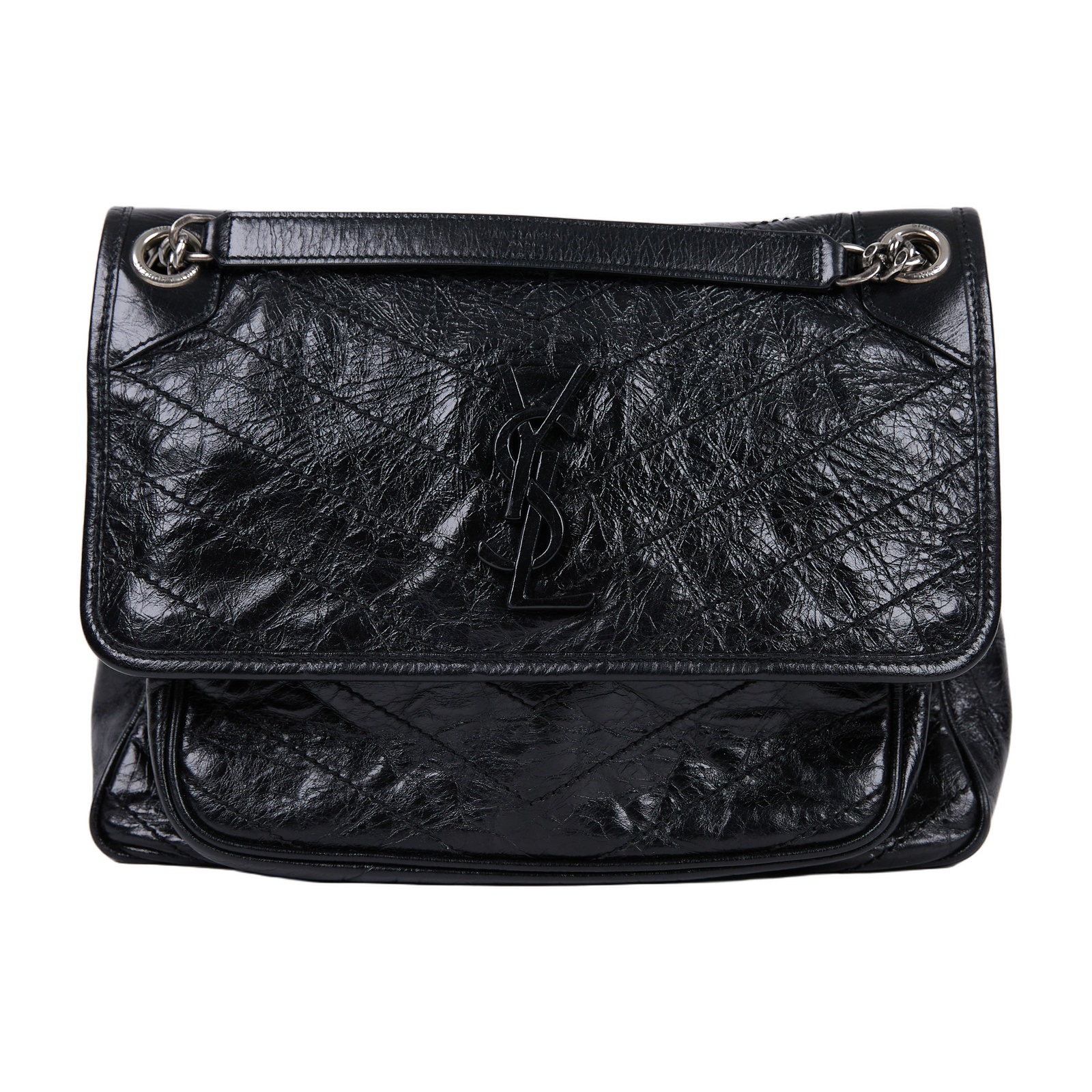 聖羅蘭 YSL SAINT LAURENT Niki 復古皮革 中型手袋 銀色五金 6331580EN04 黑NIKI MEDIUM 防塵袋/購買證明/原廠文件