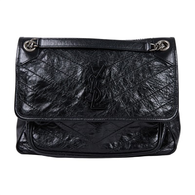 聖羅蘭 YSL SAINT LAURENT Niki 復古皮革 中型手袋 銀色五金 6331580EN04 黑NIKI MEDIUM 防塵袋/購買證明/原廠文件