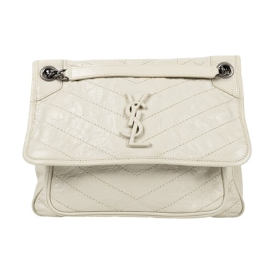 聖羅蘭 YSL SAINT LAURENT Niki 復古皮革 中型手袋 銀色五金 6331580EN04 白色NIKI 中號 無附屬品