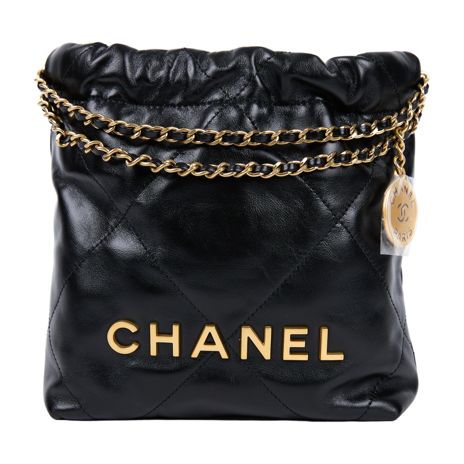 香奈兒 CHANEL 22 迷你 束口包 AS3980 晶片款 黑金22包 MINI 原廠盒子/防塵袋