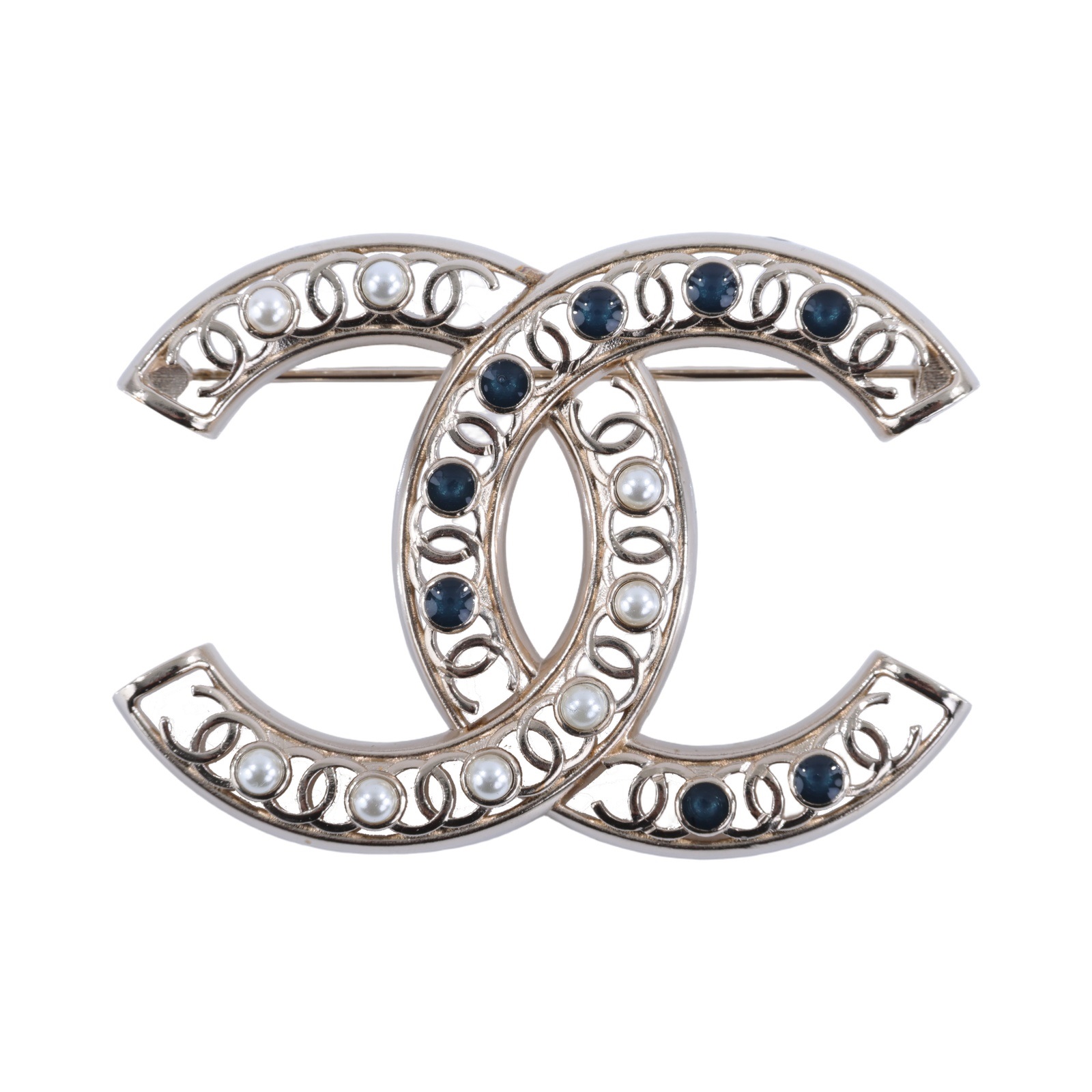 香奈兒 CHANEL CC LOGO 胸針 B19K 金邊簍空雙C胸針 原廠盒子/內襯