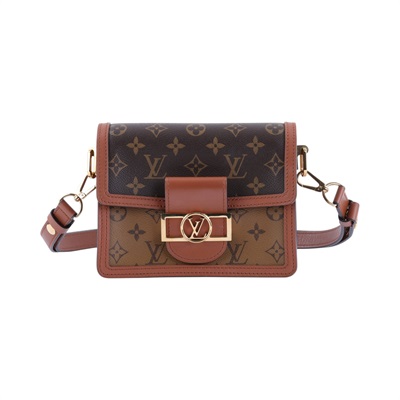 路易威登 LOUIS VUITTON Mini Dauphine Reverse皮革飾邊 迷你 達芙妮 肩背 斜背包 M44580  原廠盒子/防塵袋/背帶