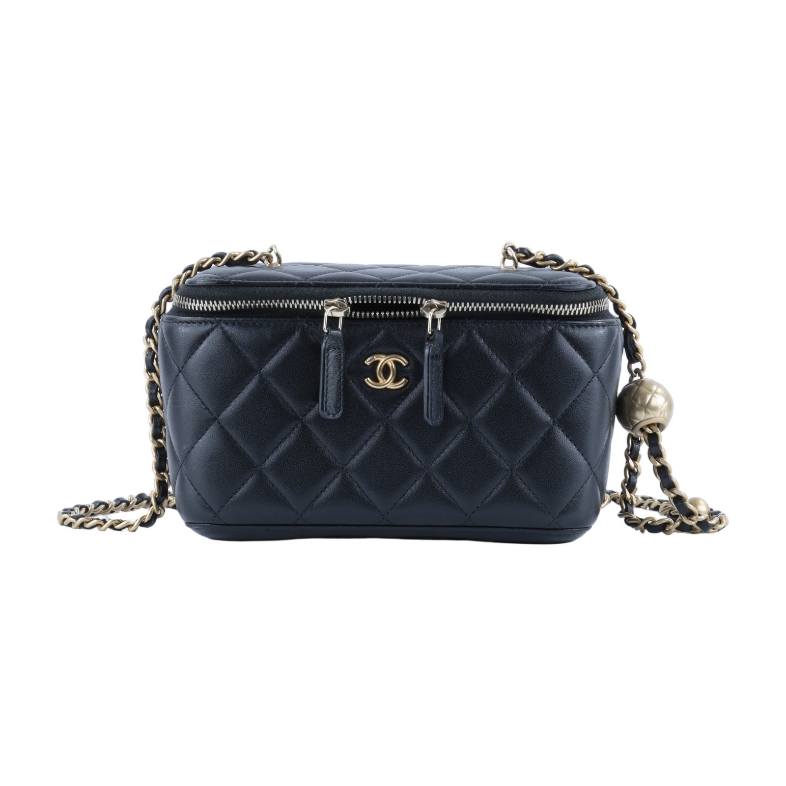 香奈兒 CHANEL CC LOGO 化妝盒 化妝箱 斜背包 Vanity Case AP2303 晶片款 黑金金球化妝盒 原廠盒子/防塵袋