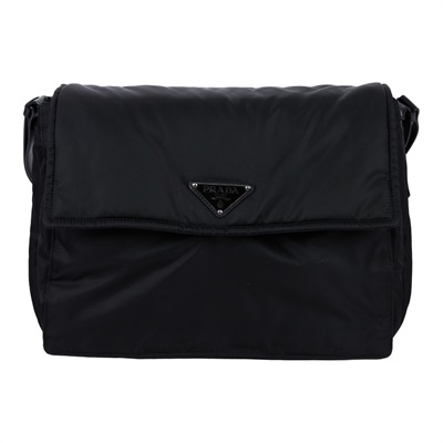 普拉達 PRADA Re-Nylon 夾棉 肩背袋 大型 1BD256_RDLN 黑尼龍郵差包 無附屬品