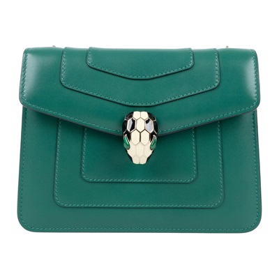 寶格麗 BVLGARI Serpenti Forever 斜挎包 綠色 34560 綠蛇頭肩背包 防塵袋/保證卡/雨衣/鏡子