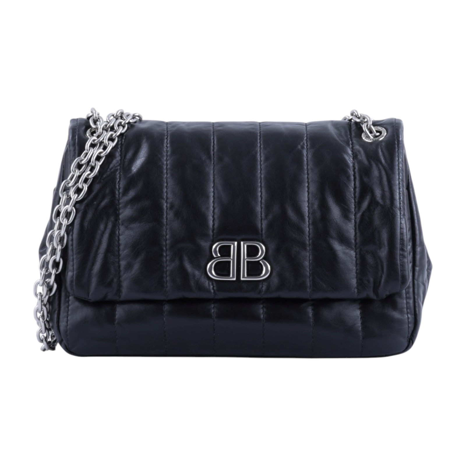 巴黎世家 BALENCIAGA Monaco Mini 摺疊 鍊帶包 7816722AASE 黑銀MONACO翻蓋鍊包 防塵袋