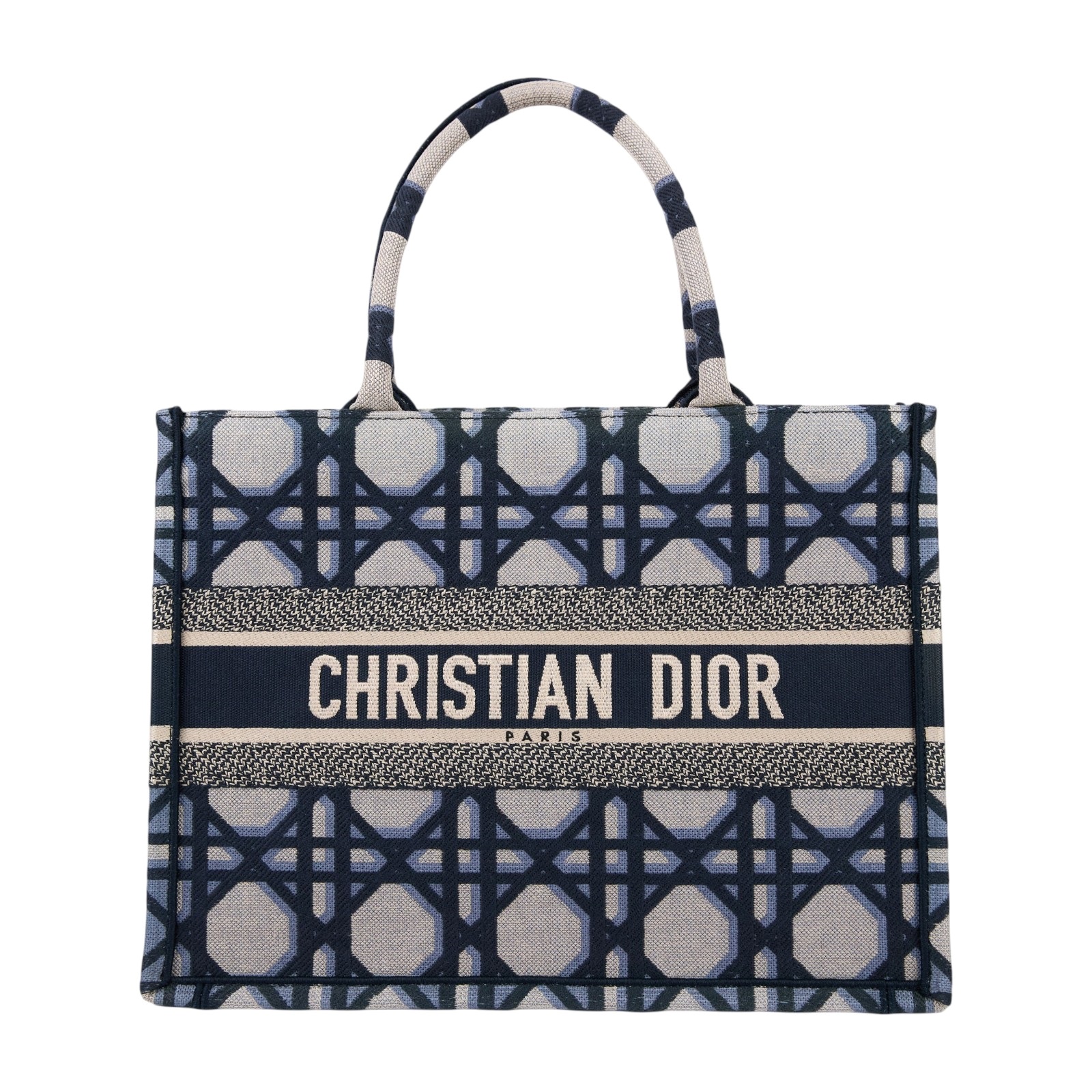 迪奧 CHRISTIAN DIOR Book Tote 中型 托特包 米色 藍色 M1296ZZAU 藍格子緹花BOOKTOTE 防塵袋/購買證明/保證卡