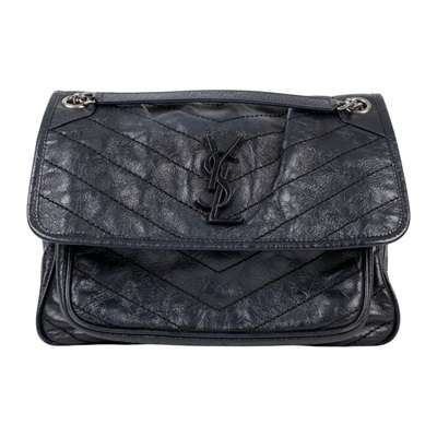 聖羅蘭 YSL SAINT LAURENT NIKI  復古皮革 山型紋 翻蓋 肩背包 中型 4988940EN04 黑NIKI中號 防塵袋