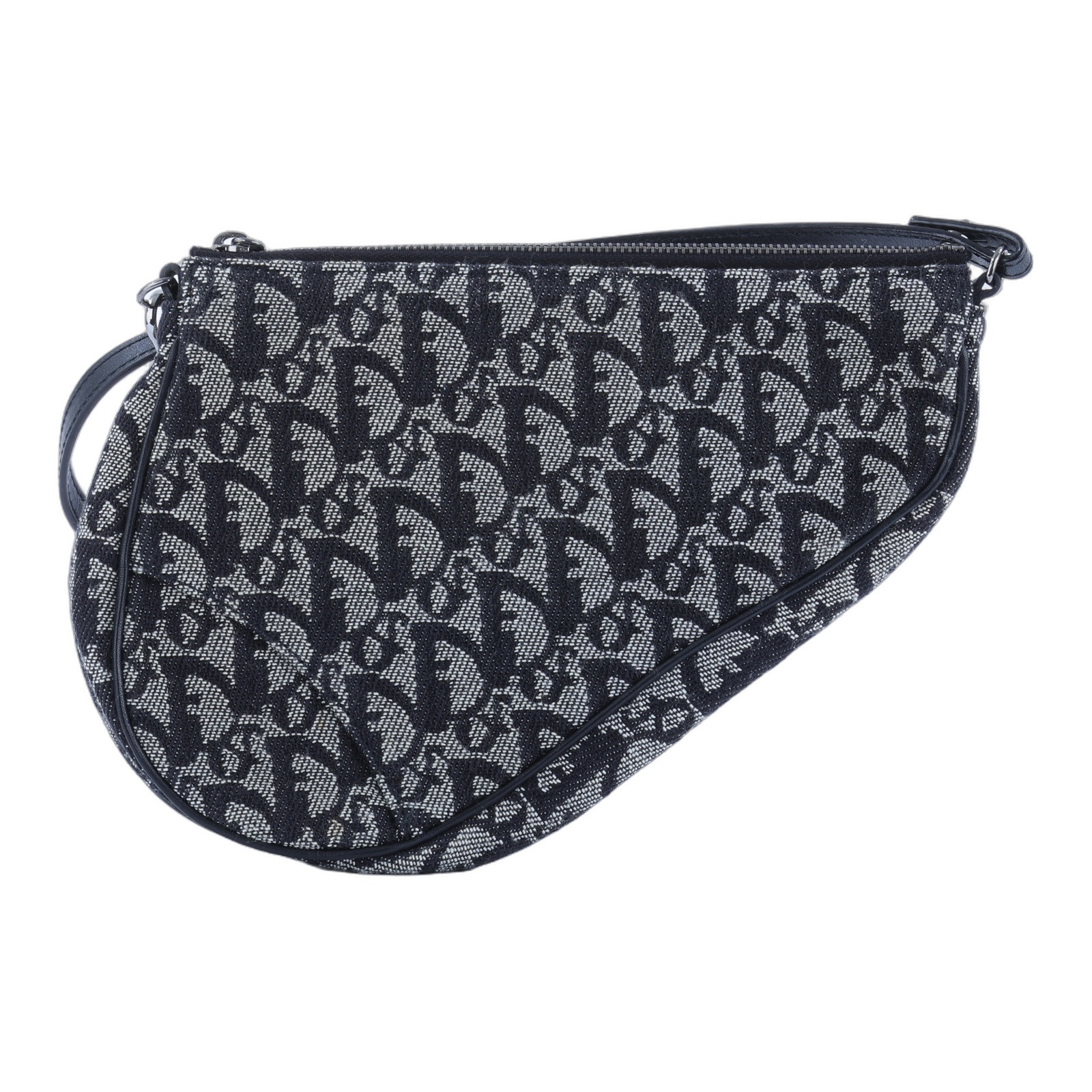 迪奧 CHRISTIAN DIOR Mini Saddle Bag 迷你 手提包 馬鞍包 腋下包  藍黑緹花帆布SADDLE腋下包 防塵袋