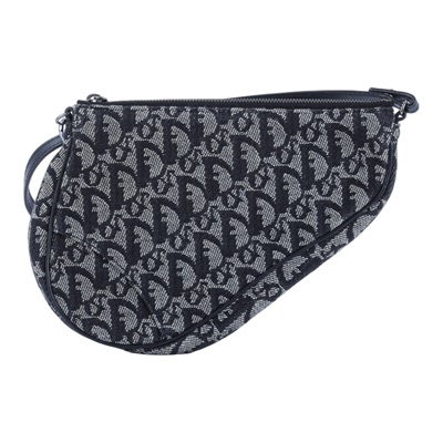 迪奧 CHRISTIAN DIOR Mini Saddle Bag 迷你 手提包 馬鞍包 腋下包  藍黑緹花帆布SADDLE腋下包 防塵袋