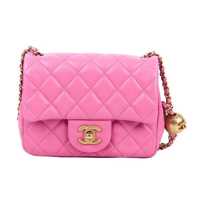 香奈兒 CHANEL CC logo 金球 方胖 肩背 斜背 口蓋包 AS1786 B02916 粉金球方胖 防塵袋/原廠盒子/保證卡/購買證明