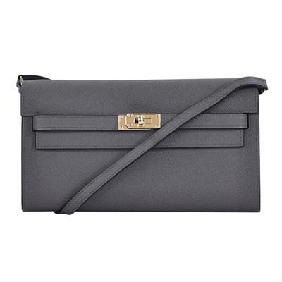 愛馬仕 Hermes Kelly to go 長夾肩背包 KLG W刻 錫器灰 KELLY TO GO 原廠盒子