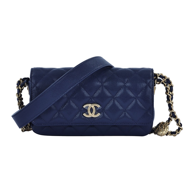 香奈兒 CHANEL cc logo 晚宴包 口蓋包  晶片款 藍荔枝金幣長型鍊包 原廠盒子/防塵袋