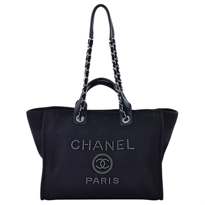 香奈兒 CHANEL 海灘包 超大型  29開 黑帆布Deauville 沙灘包 防塵袋/保證卡