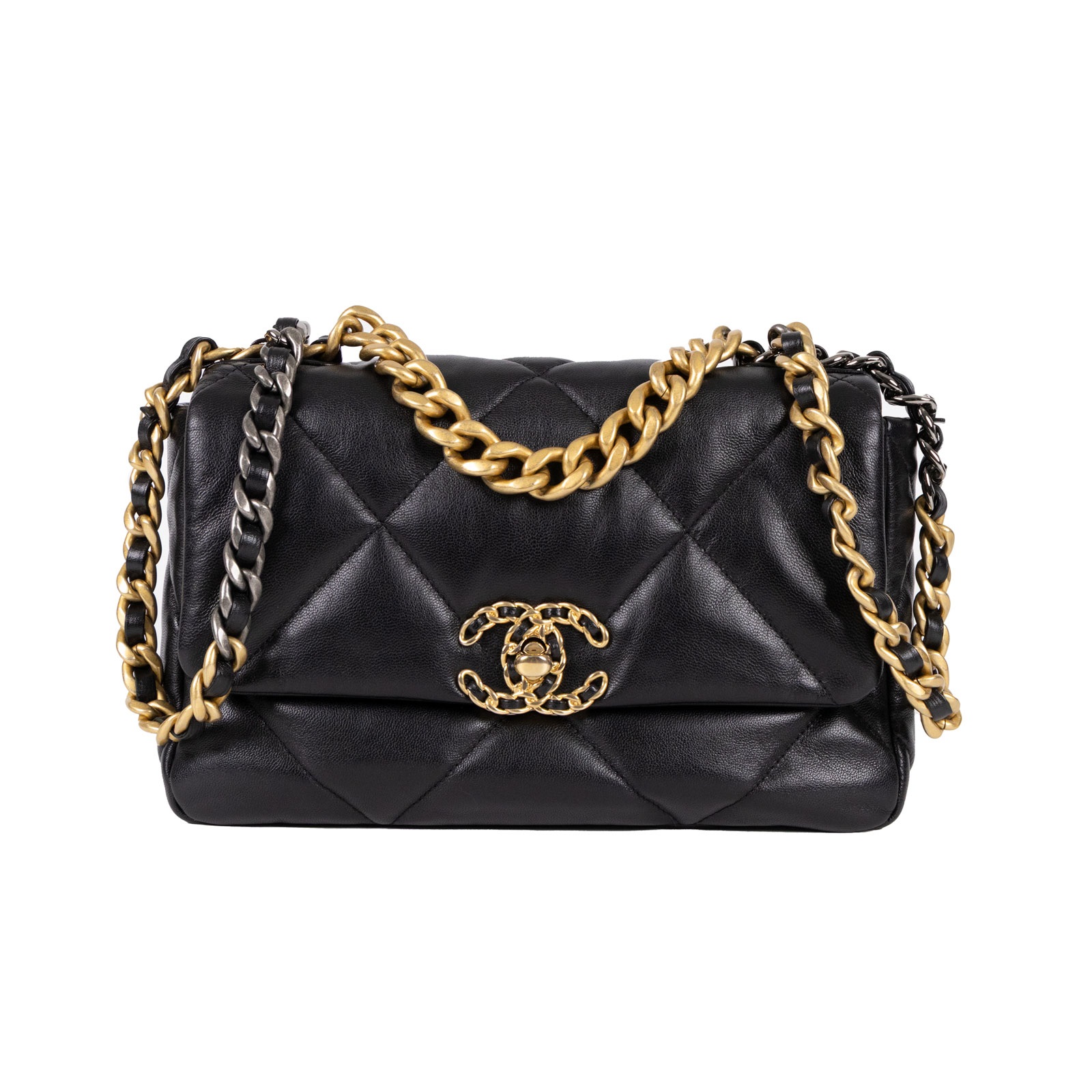 香奈兒 CHANEL 19 口蓋包 菱格紋 金銀鍊帶 手提 肩背包 AS1160 30開黑羊19包 26CM 原廠盒子/防塵袋/保證卡