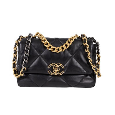 香奈兒 CHANEL 19 口蓋包 菱格紋 金銀鍊帶 手提 肩背包 AS1160 30開黑羊19包 26CM 原廠盒子/防塵袋/保證卡