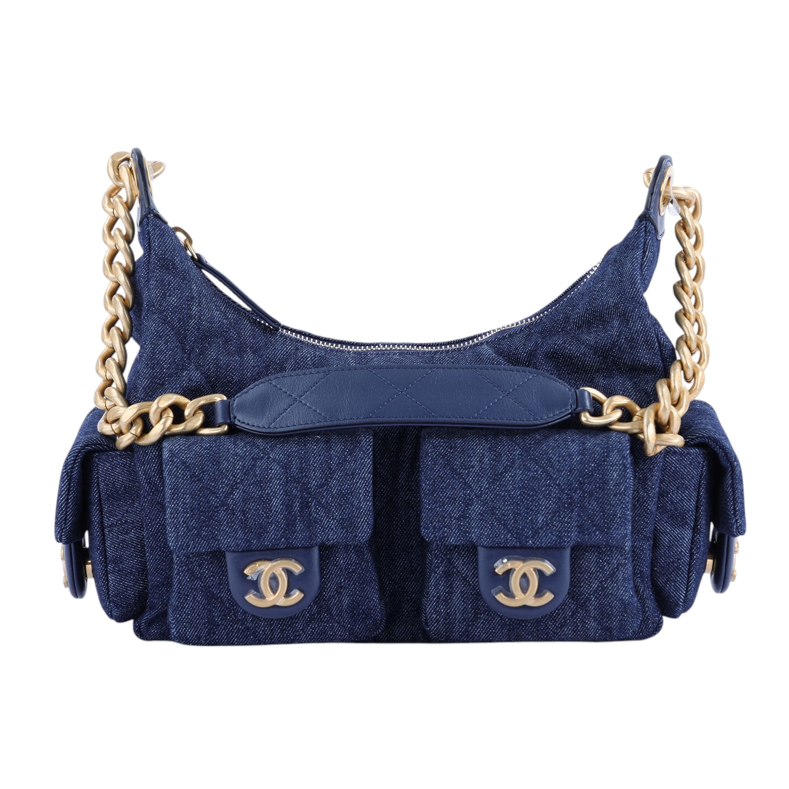 香奈兒 CHANEL 丹寧 流浪包  晶片款 深色牛仔金HOBO 防塵袋/原廠盒子