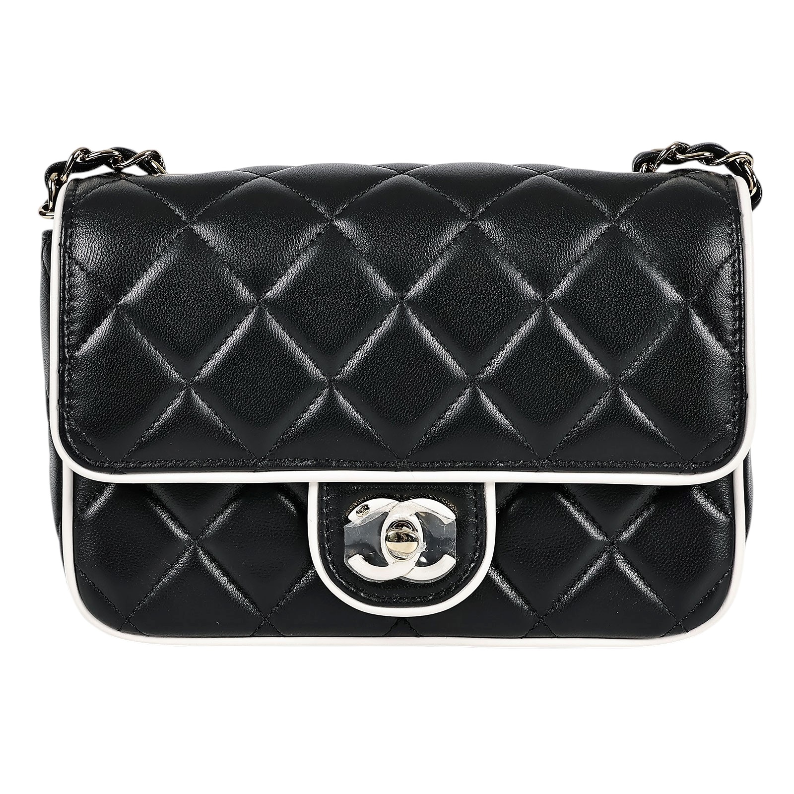 香奈兒 CHANEL 方胖子 肩背 口蓋包  晶片款 黑金羊白雙C釦方胖 原廠盒子