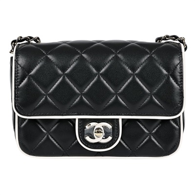 香奈兒 CHANEL 方胖子 肩背 口蓋包  晶片款 黑金羊白雙C釦方胖 原廠盒子