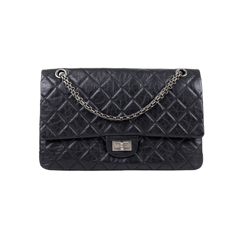 香奈兒 CHANEL 2.55 28CM  斜背 肩背口蓋包 黑色  12開 黑色2.55 28CM 防塵袋