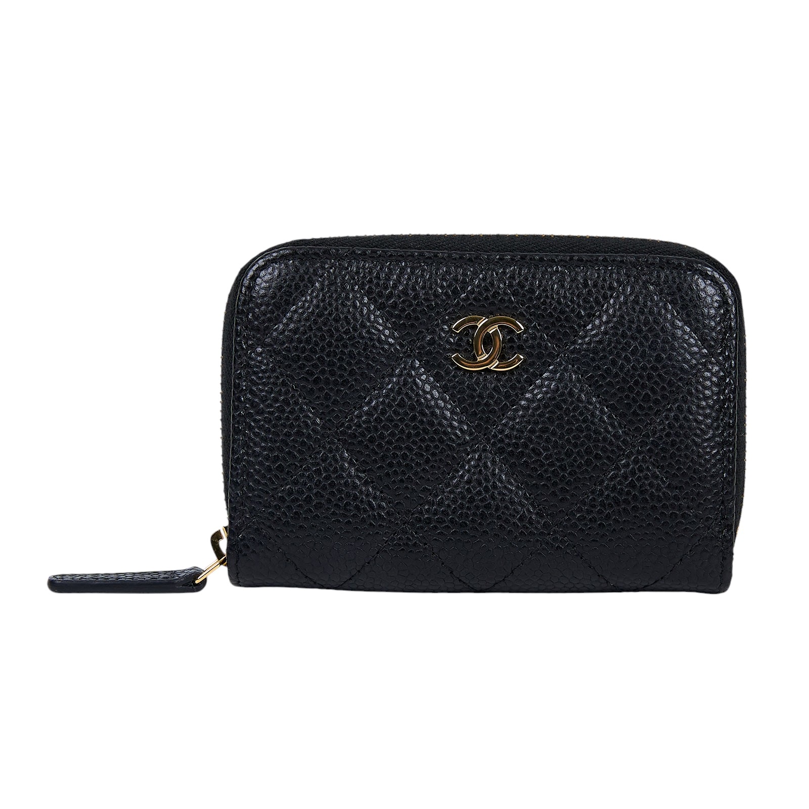 香奈兒 CHANEL 卡片零錢夾 荔枝皮 CC LOGO A69271 晶片款 黑荔枝拉鍊零錢包 防塵袋