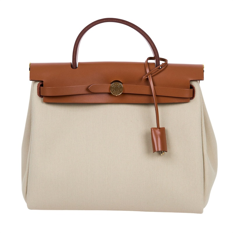 愛馬仕 Hermes Herbag Zip 31 HER31 B刻 金棕拼米白帆布HERBAG31 原廠盒子/防塵袋/鎖組