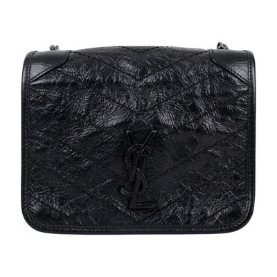 聖羅蘭 YSL SAINT LAURENT Niki 復古皮革 手袋 銀色五金 5831030EN04 黑NIKI WOC 原廠盒子/防塵袋