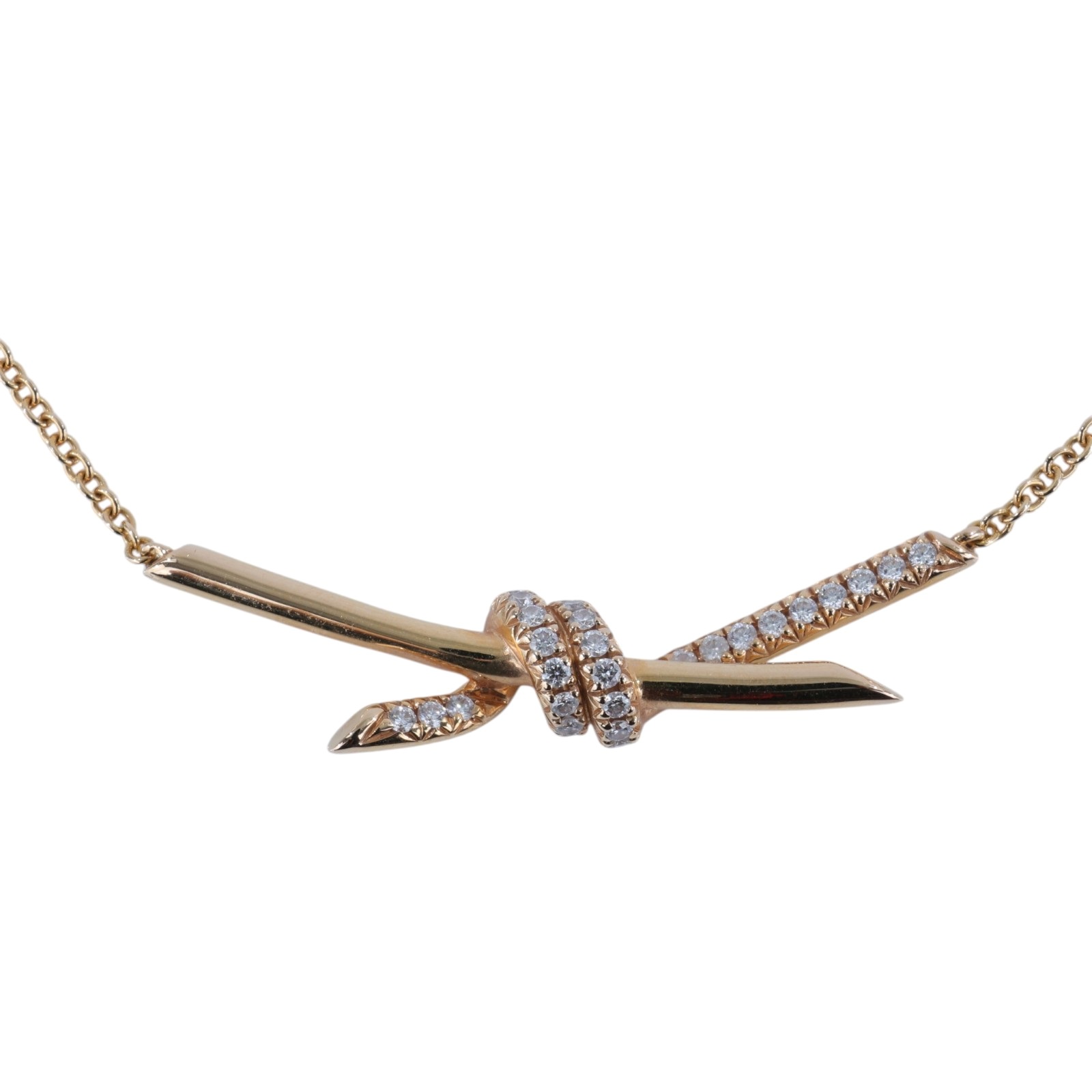 蒂芙尼 TIFFANY＆CO. Knot 鏈墜 69525857 18KRG半滿鑽KNOT扭結項鍊 原廠盒子/防塵袋