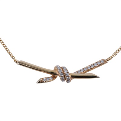 蒂芙尼 TIFFANY＆CO. Knot 鏈墜 69525857 18KRG半滿鑽KNOT扭結項鍊 原廠盒子/防塵袋