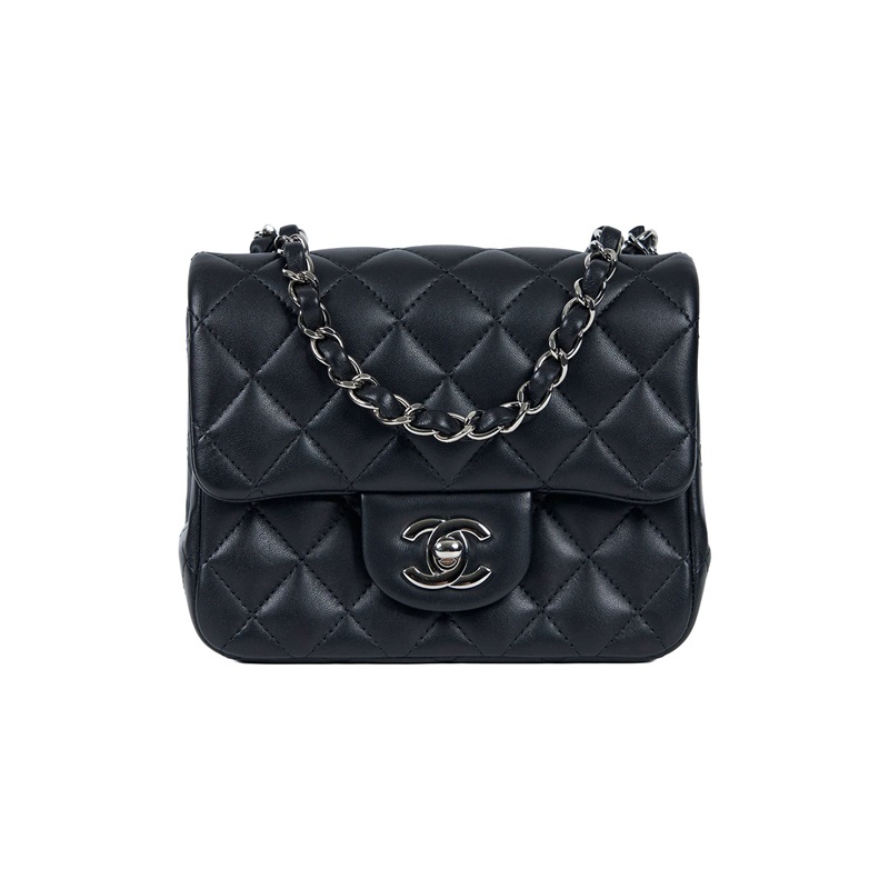 香奈兒 CHANEL CF 方形 迷你 口蓋包 A35200 晶片款 黑銀羊方胖 防塵袋/原廠盒子/購買證明影本