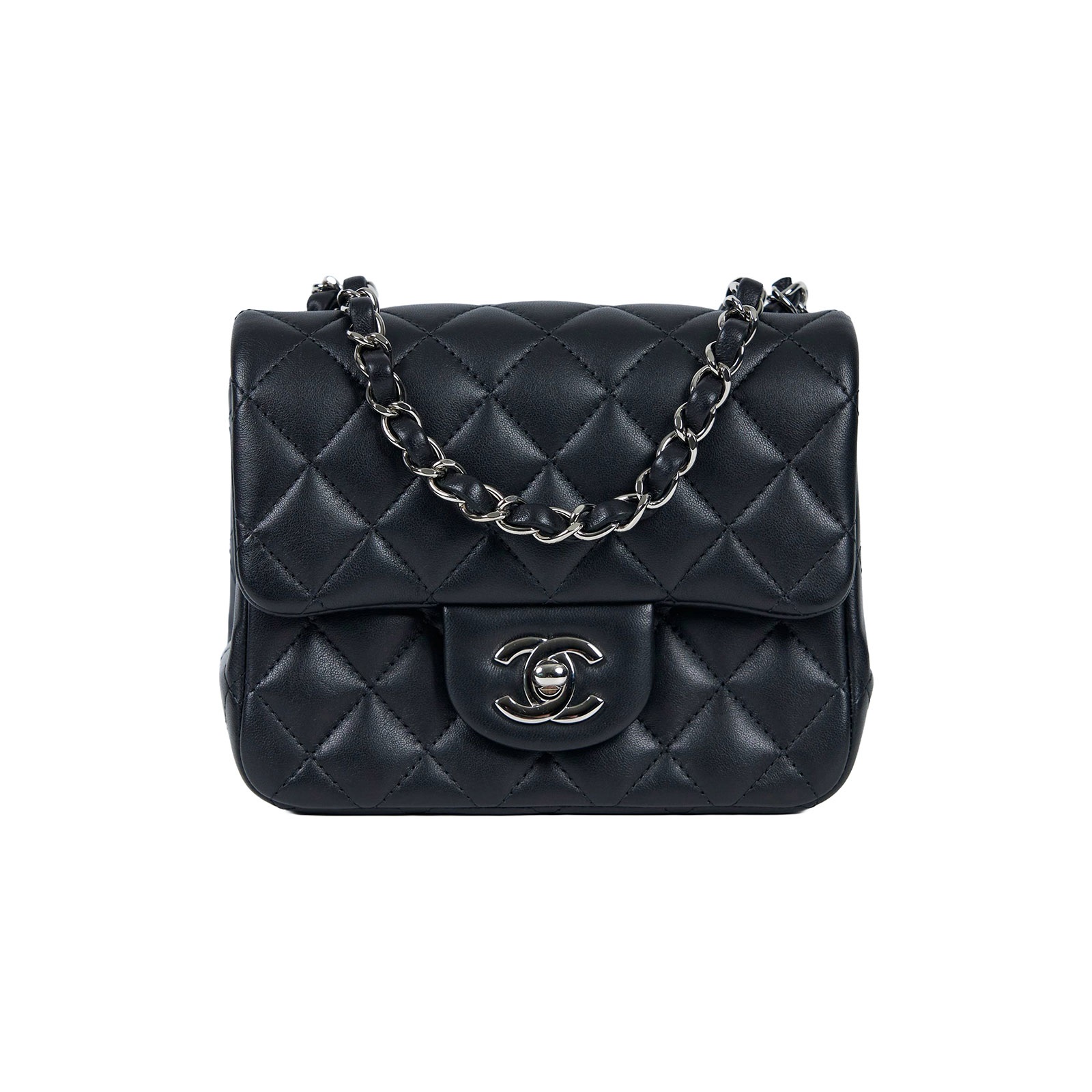 香奈兒 CHANEL CF 方形 迷你 口蓋包 A35200 晶片款 黑銀羊方胖 防塵袋/原廠盒子/購買證明影本