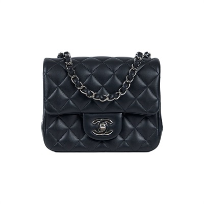 香奈兒 CHANEL CF 方形 迷你 口蓋包 A35200 晶片款 黑銀羊方胖 防塵袋/原廠盒子/購買證明影本