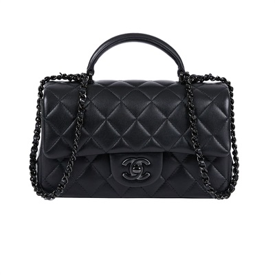 香奈兒 CHANEL Coco 20  Handle 肩背 斜背 迷你 口蓋包 AS2431 晶片款 SO BLACK HANDLE COCO20 防塵袋/原廠盒子/保證卡