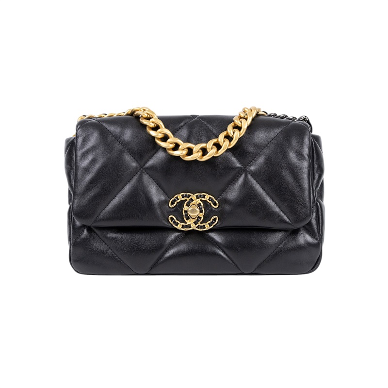 香奈兒 CHANEL 19 口蓋包 菱格紋 金銀鍊帶 手提 肩背包 AS1160 晶片款 黑19 小號 防塵袋/原廠盒子