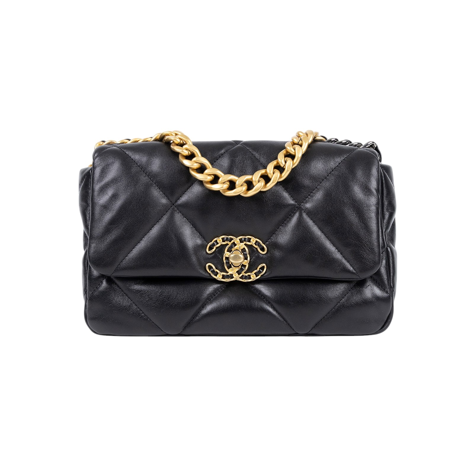 香奈兒 CHANEL 19 口蓋包 菱格紋 金銀鍊帶 手提 肩背包 AS1160 晶片款 黑19 小號 防塵袋/原廠盒子